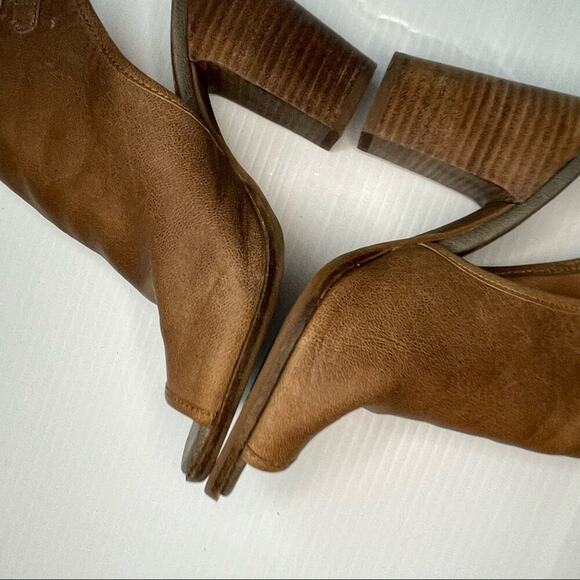 Lucky Brand Lisza peep toe block stacked heel bootie sandal shoes sz 7 tan - Picture 11 of 12